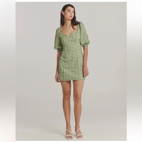 Charlie Holiday Dayna Mini Green Gingham Plaid Dress Size: M - Picture 1 of 11